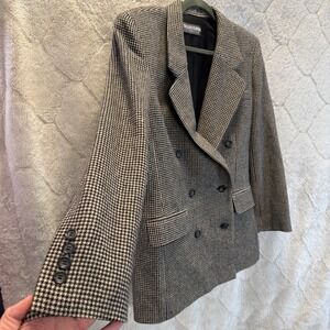 100% Camel Hair Vintage Barrie Pace Houndstooth Double Breasted Blazer W 6 USA